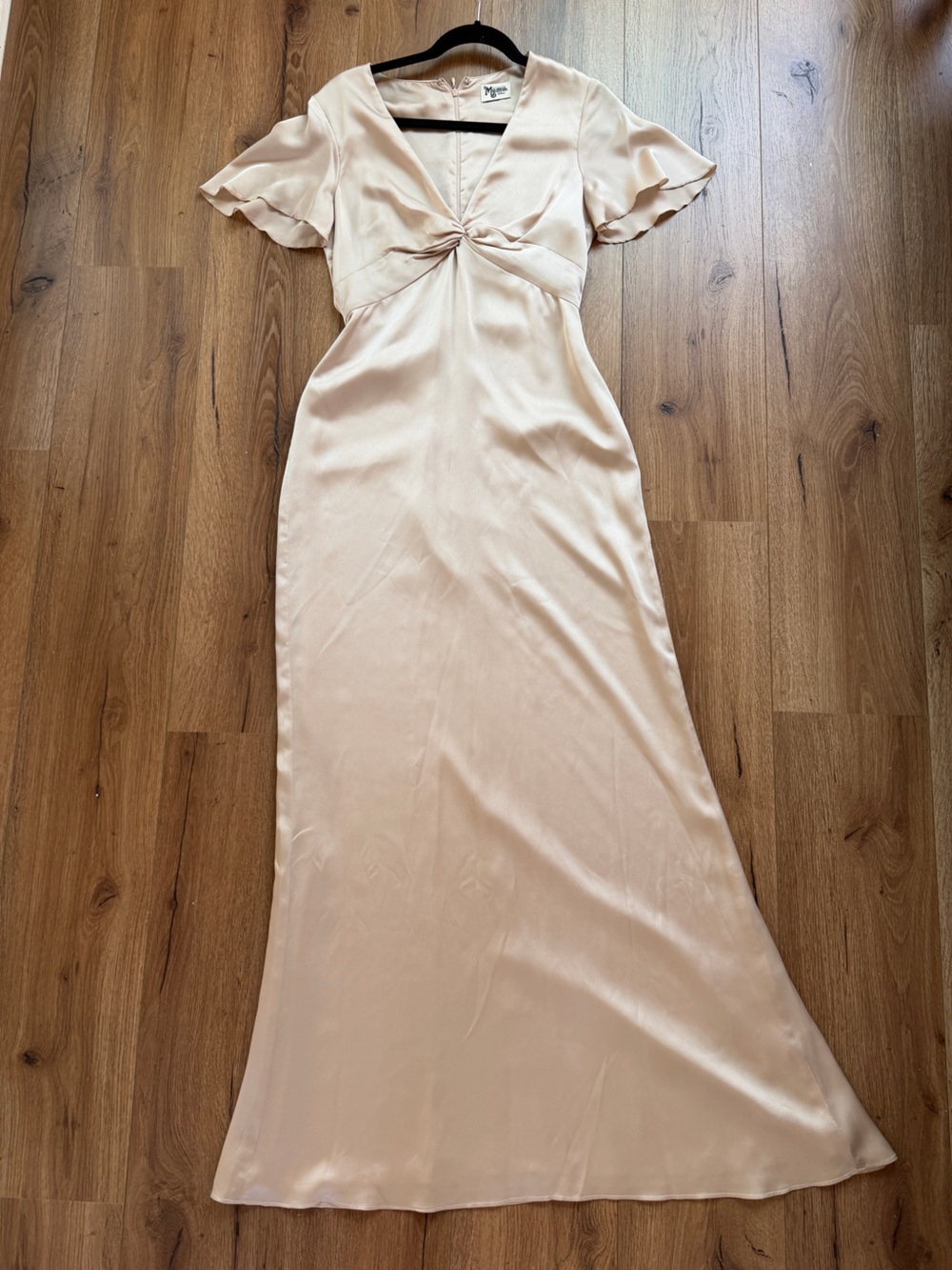Show Me Your MuMu Peach Satin Twist-Front Slip Dress